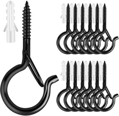 Daity 12 pack- Q-Hooks - schroefhaken voor buitenverlichting - veiligheidsklemontwerp met ooghaken - voor het ophangen van kerstverlichting - planten - windgongen - montage aan muren en plafonds