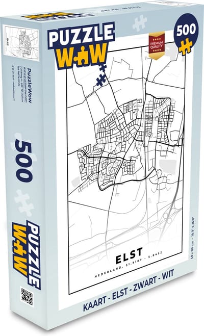 Puzzel Kaart - Elst - Zwart - Wit - Legpuzzel - Puzzel 500 stukjes