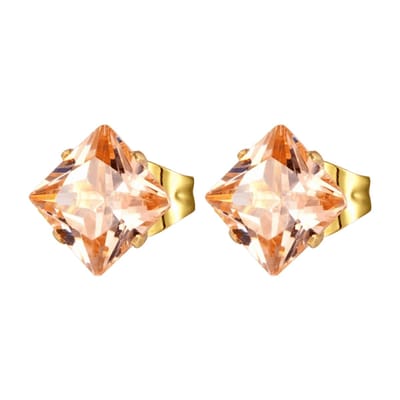 Aramat Jewels | Oorbellen | Goudkleurige Vierkante Oorbellen Met Champagne Zirkonia | 6mm | | | Staal | Kinderen, Volwassenen | Verkleurd niet