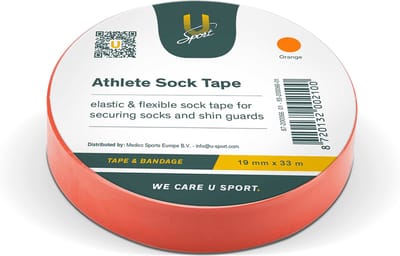 U-Sport Athlete Sock Tape - Sokkentape - Elastisch & Waterbestendig - Fixatie Scheenbeschermers - FIFA/KNVB goedgekeurd - 1 Stuks - Oranje