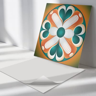 Wallfluent Vinyl Tegels - Symmetrisch Bloemenpatroon Vloer Tegels PVC - 30 cm x 30 cm - Turkoois PVC Tegels - Set van 9 - Vierkant PVC Tegels - Abstractie Plaktegels - Zelfklevende PVC Tegels - Plaktegels Keuken en Badkamer