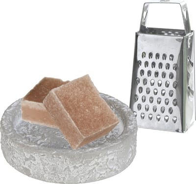 Ideas4seasons Amberblokjes/geurblokjes cadeauset - sandelhout geur -inclusief schaaltje en mini rasp