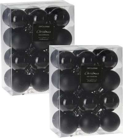 48x stuks kleine kunststof kerstballen zwart 3 cm - glans/mat/glitter - Kerstversiering