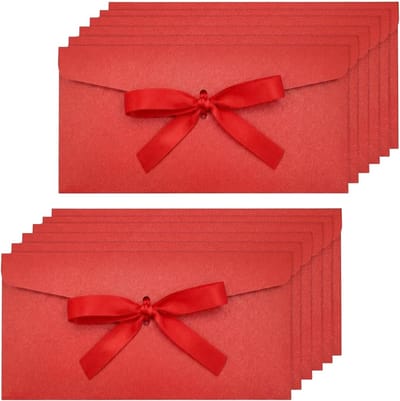 Kraft Papieren Geld Enveloppen in Fel Rood, 12 Stuks met Strik, Perfect voor Verjaardagen, Bruiloften en Feestjes - 22x11cm