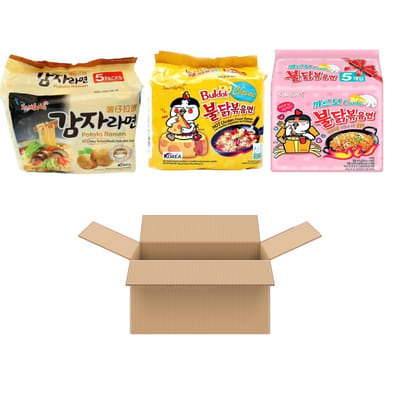 Multipak Sam Yang Instant Noodle (Potato Ramen, Cheese Hot Chicken Flavor Ramen, Buldak Ramen Hot Chicken Carbo) (15x120, 130g, 140g)