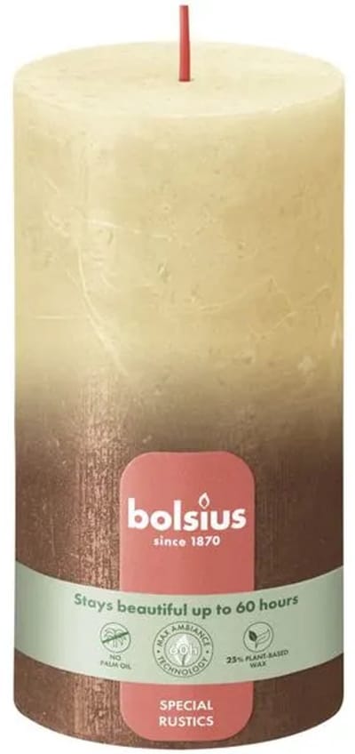 Bolsius Rustiek Fading Metallic Stompkaars 130 x 68 mm Oat Beige & Copper – 4 Stuks – Beige Kaarsen met Metallic Finish