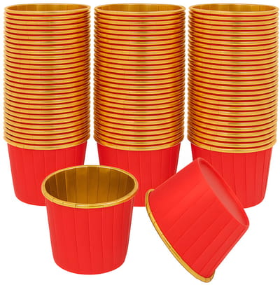 Muffinvormpjes 100 stuks – Rood & Goud 40×50 mm – Papieren-Aluminium Bakvormpjes voor Cupcakes en Desserts