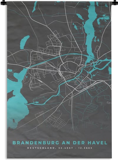 Wandkleed - Wanddoek - Blauw – Duitsland – Plattegrond – Stadskaart – Kaart – Brandenburg an der Havel - 120x180 cm - Wandtapijt
