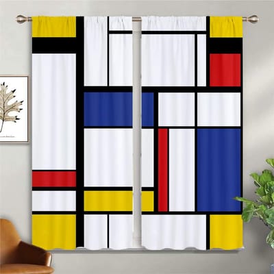 Rideaux imprimés en 3D avec motif à carreaux colorés, Rideaux simples modernes, Cuisine Chambre à coucher et Salon, Personnalisable W70xH100(CM)x2PCS&Grommet Top