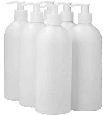6 x 500 ml ronde fles HDPE wit + Zeepfles Dispenserpomp wit - BPA Vrij - Niet Breekbaar - Plastic Flesjes Navulbaar - Met Dop - Lege Flessen - 6 stuks
