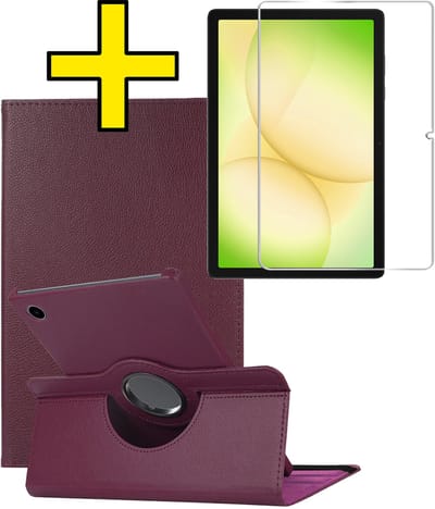 Hoes - Geschikt voor Samsung Galaxy Tab A11 Plus - Met Screenprotector - 360 Graden Draaibare Hard Cover Case - Tablet Hoesje Draaibaar - Paars