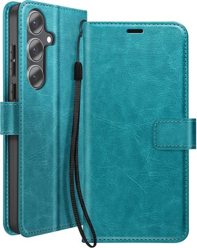 Mayaxess, Hoesje geschikt voor Galaxy S25 FE - Wallet Case met Koord & Stand, Turquoise