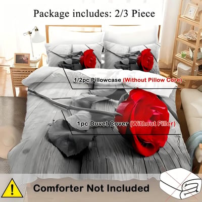 Rode Roos Bloem 3D Print Dekbedovertrek Luxe Romantisch Thema Zachte Beddengoed Overtrek Set Koppel Valentijnsdag Cadeaus Slaapkamer Decor EU single(135x200cm)