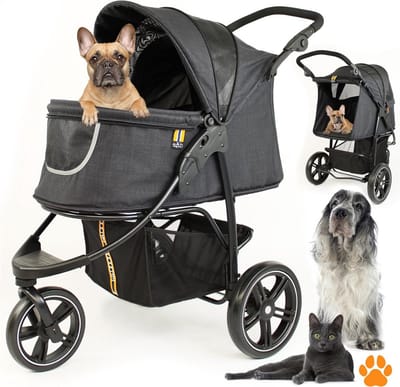 Luxe Hondenbuggy Grote Hond – Hondenkar Tot 32 kg - inklapbaar – Buggy Met Opbergmand voor Boodschappen - Hondenwagen - Wandelwagen Grote opslagruimte – Verstelbaar - Zwart