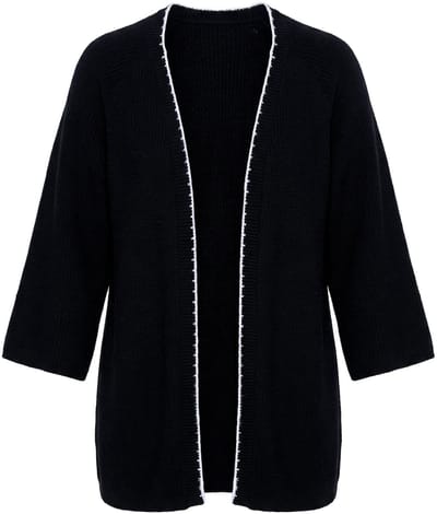 Ulla Popken - Dames - Vest decoratieve randen V-hals driekwartmouwen - Zwart - Maat 46+