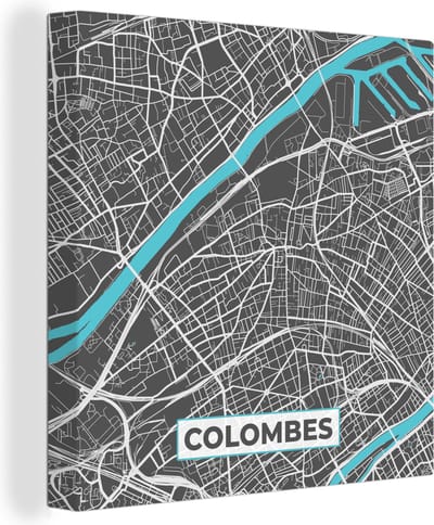 Canvas Schilderij Colombes - Kaart - Plattegrond - Frankrijk - Stadskaart - 20x20 cm - Wanddecoratie