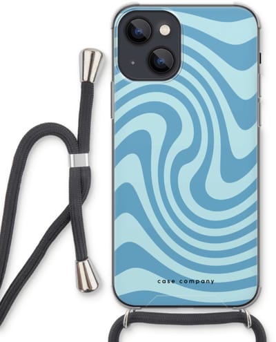Case Company® - Hoesje met koord geschikt voor iPhone 13 hoesje met Koord - Swirl Blauw - Telefoonhoesje met Zwart Koord - Bescherming aan alle Kanten en Over de Schermrand