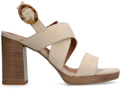 Manfield - Dames - Beige suède pumps met gesp - Maat 42
