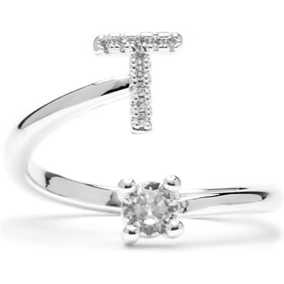 Bague - LUXENTER - Alphabet - Lettre T - Taille ajustable - Plaqué rhodium blanc