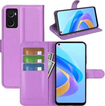 LuxeBass Hoesje geschikt voor Oppo A96 - Boekhoesje - Paars - Portemonneehoesje gsm hoesje - telefoonhoes - telefoonhoesjes