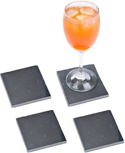 5Five Onderzetters voor glazen - 4x stuks - vierkant - Marmer steen - grijs - 10 x 0.8 cm - glasonderzetters