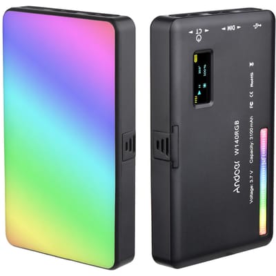 Andoer W140 RGB LED-videolamp Oplaadbaar fotografie-invullicht CRI95+ 2500K-9000K dimbaar 20 zwart