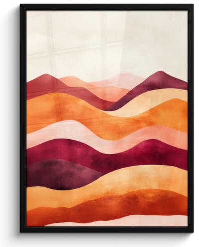 Poster in lijst - Fotolijst 50x70 cm - Posters - Abstract - Landschap - Golven - Posterlijst zwart - Decoratie - Wanddecoratie woonkamer - Muurdecoratie slaapkamer