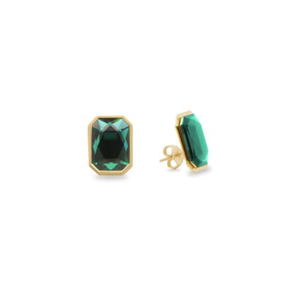 New Bling 9NB-1329 Zilveren Oorknopjes met Kristal - Oorbellen - Groen - Rechthoek - 14x10mm - Oorstekers - Cadeau - Zilver - Verguld/Goud op Zilver