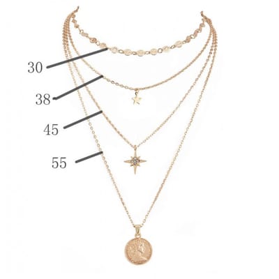 Fijne delicate ketting met ster-medallion – 4-delig – Goudkleur