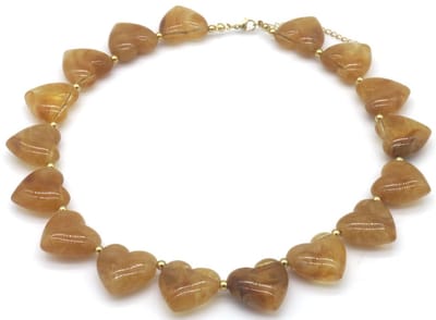 Ketting met acryl hartjes - RVS - bruin - 40-45 cm - dames – valentijn – cadeau