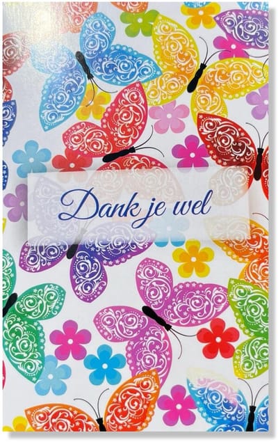 Bedankt Wenskaart - Dankjewel Vlinders - 12x17cm - gevouwen kaart Inclusief envelop