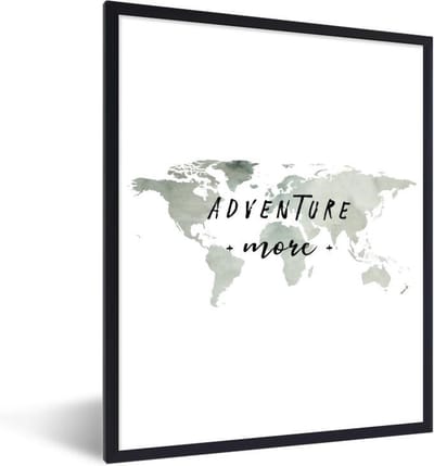 Poster in lijst - Fotolijst 60x80 cm - Posters - Wereldkaart - Reizen - Wit - Posterlijst zwart - Decoratie - Wanddecoratie woonkamer - Muurdecoratie slaapkamer