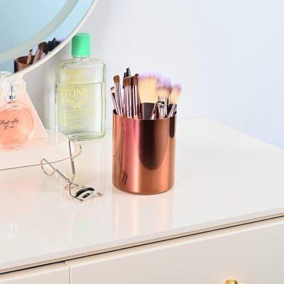 Stalen Pennenhouder voor Bureau - Opslag voor Kantoorbenodigdheden en Make-up Borstels - Mini Formaat, 8cm Diameter, 10cm Hoog, Set van 2, Roze Goud