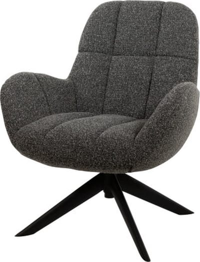 Fauteuil Elvis Draaibaar Monet Antraciet 73x75x88 cm Luxe Relaxstoel - Moderne Stof - Draaifauteuil - 360° Draaibare Comfort Chair - Design Fauteuil met Metalen Onderstel