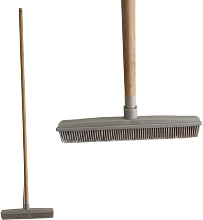 Rubberen Bezem Met vloertrekker – Kappersbezem – Vloertrekker badkamer – Veegborstel – Kamerbezem – Kamerveger – Bezemsteel 120 cm – Bezemkop 30 cm – Beige