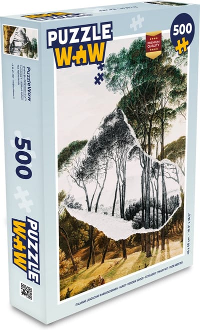 Puzzel Italiaans landschap parasoldennen - Kunst - Hendrik Voogd - Schilderij - Zwart wit - Oude meesters - Legpuzzel - Puzzel 500 stukjes