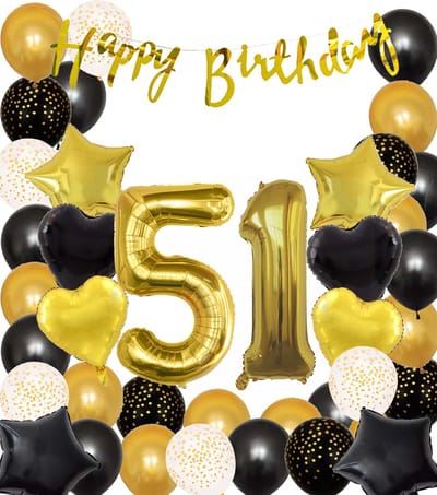 Snoes Ballonnen 51 Jaar Black Gold Dots Mega Ballon - Compleet Feestpakket Goud Zwart Stippen Cijferballon 51 - Verjaardag Versiering DIY Slinger Happy Birthday – Folieballon – Latex Ballonnen - Helium Ballonnen