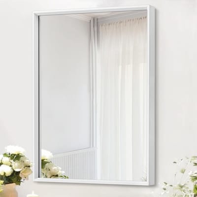 Rechthoekige Wandspiegel met Metalen Frame in Wit voor Badkamer en Slaapkamer, Hangspiegel voor Wanddecoratie, Verticaal of Horizontaal Gebruik
