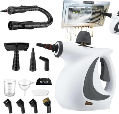 Stoomreiniger Intensief Gebruik - Draagbare Reiniger - Grondige Vlekverwijdering - 12 Accessoires Inclusief - 250ml Reservoir - Wit