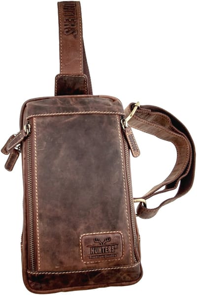 Hunters Crossbodytas Unisex - Bruin 100% Buffelleer - Schoudertas met 4 Compartimenten