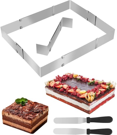 NTHProducts - Bakvorm - Roestvrijstalen Bakmould - Verstelbaar en Herbruikbaar - 18 x 28 cm tot 33 x 53 cm - Inclusief Spatulas - Geschikt voor Taarten...