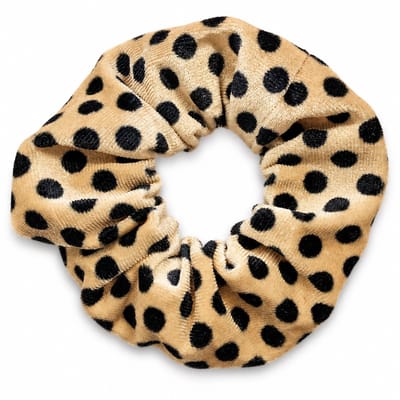 Lajetti - Velvet Scrunchie Beige met Zwarte Stippen – Haar Scrunchie Dames Zachte Haarwokkel