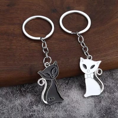 Go Go Gadget - Sleutelhanger - Katten liefhebber - Set van 2 stuks - Kat + Poes - BFF - Zwart/ Zilver