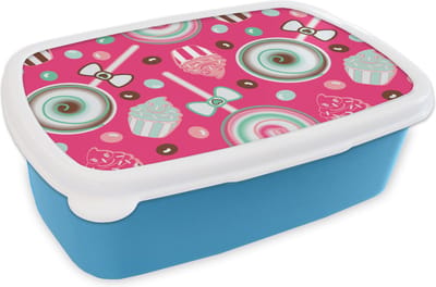 Broodtrommel Blauw - Lunchbox - Brooddoos - Design - Snoep - Candy - Roze - 18x12x6 cm - Kinderen - Jongen