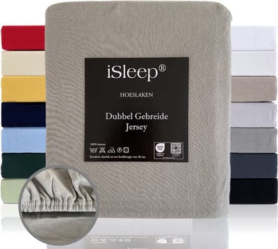 iSleep Dubbel Gebreide Jersey Hoeslaken - Hoge Hoek - Rondom Elastiek - Eenpersoons - 80/90x200 cm - Grijs