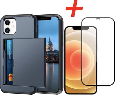 Geschikt voor Apple iPhone 12 Backcover | Donkerblauw | Pasjeshouder