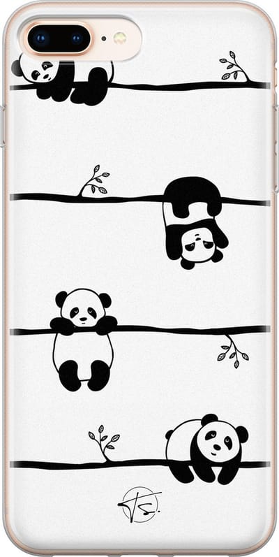 Hoesje geschikt voor iPhone 8 Plus - Panda - Soft Case - TPU - Print - Zwart - Mooie Telefoonhoesjes