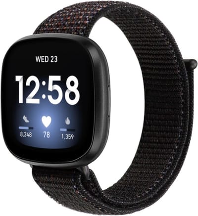 By Qubix - Compatible Fitbit bandje - geschikt voor Fitbit Versa 3 & Sense 1 - Sport loop nylon bandje - Zwart gemêleerd Smartwatchbandje bandje Armband Polsband Strap Band Watchband