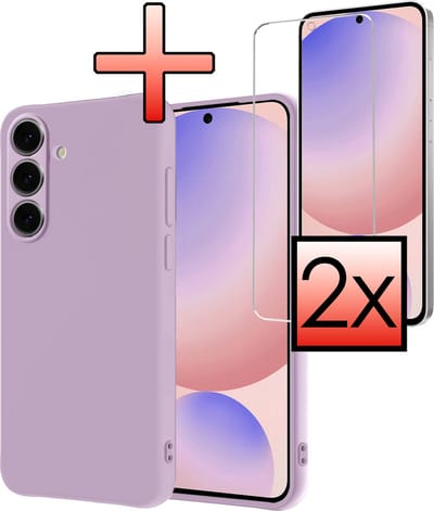 Hoesje - Met 2x Screenprotector - Geschikt voor Samsung Galaxy S24 FE - Sterk & Shockproof - Back Cover - Siliconen Case - Telefoon Hoes - Lila