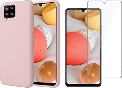 Hoesje geschikt voor Samsung A42 - Siliconen Case Cover Hoes Roze + Screen Protector Glas